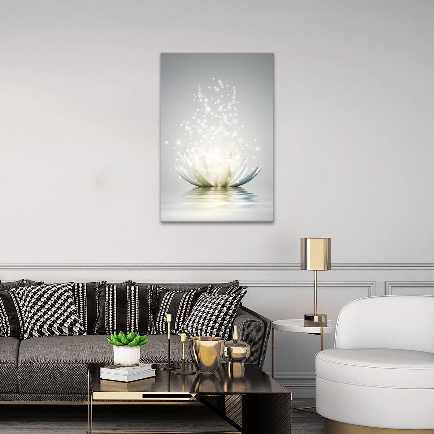 Canvas Prints Art Lotus Floral Pictures Wall Art for Zen Office Decor Meditation Poster Modern Artwork Painting Framed Ready to Hang(12x16inch)