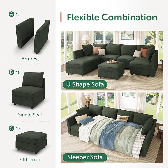 HONBAY Modular Sofa Sectional Sleeper Couch