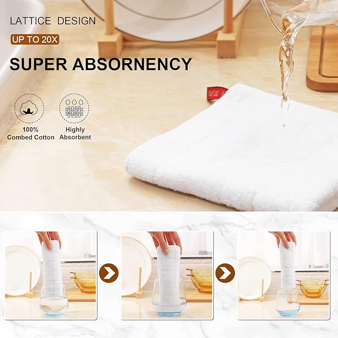 Mordimy 100% Cotton Terry Cloth Dish Cloths, Soft and Absorbent Checkered Dish