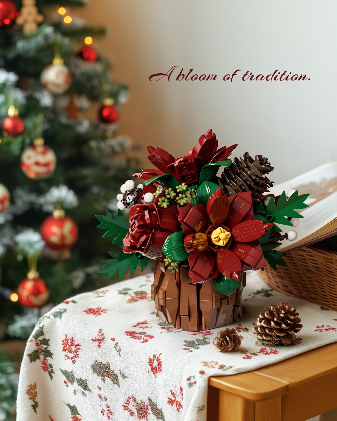 Nifeliz Poinsettia Flowers Building Set, Artificial Poinsettia Floral Arrangement for Adults, Tabletop Flower Decor for Home or Desk Display (767 PCS, NF10347)