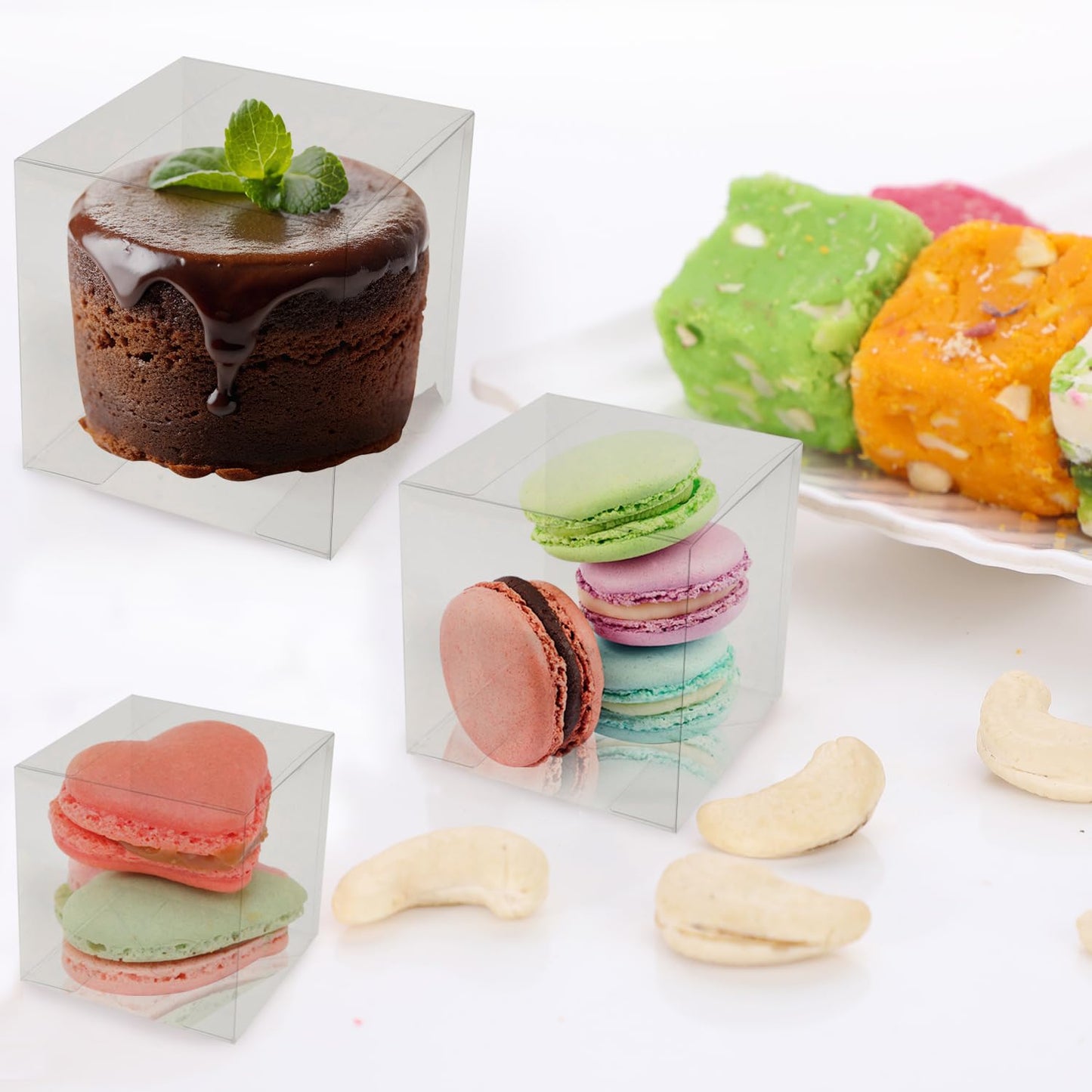 Bssay 25 Pack 4x4x4 Inch Clear Favor Boxes,Transparent Favor Boxes for Wedding, Baby Shower, Party Treats
