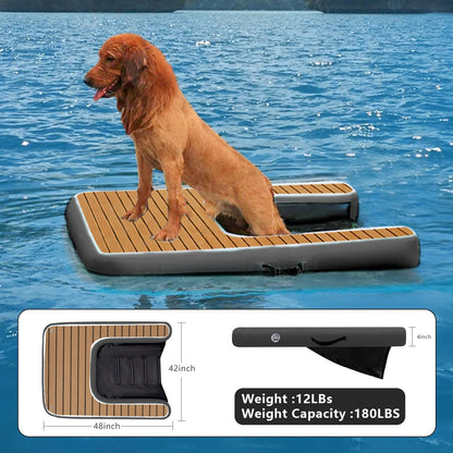 Inflatable Dock Platform for Dog, Large Dog Float Floating Ladder Up to 220 lbs Dogs Water Ramp, Non-Slip PVC with Boat Ramp for Pool, Dock, & Lake