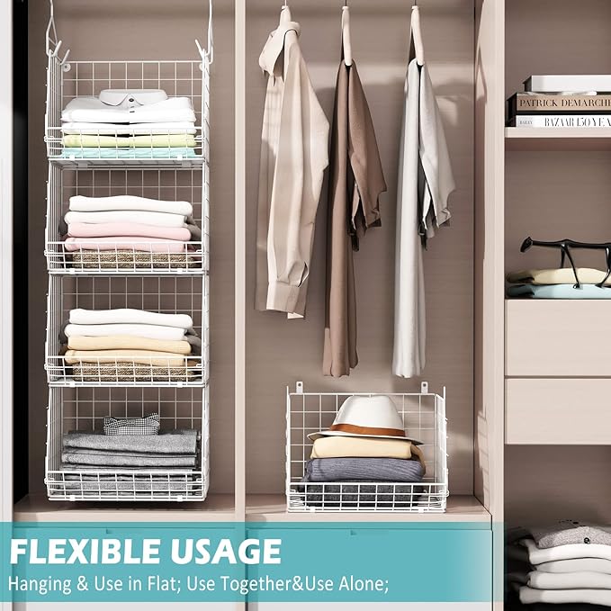 X-cosrack 4 Tier Closet Hanging Organizer, Foldable Closet Shelving
