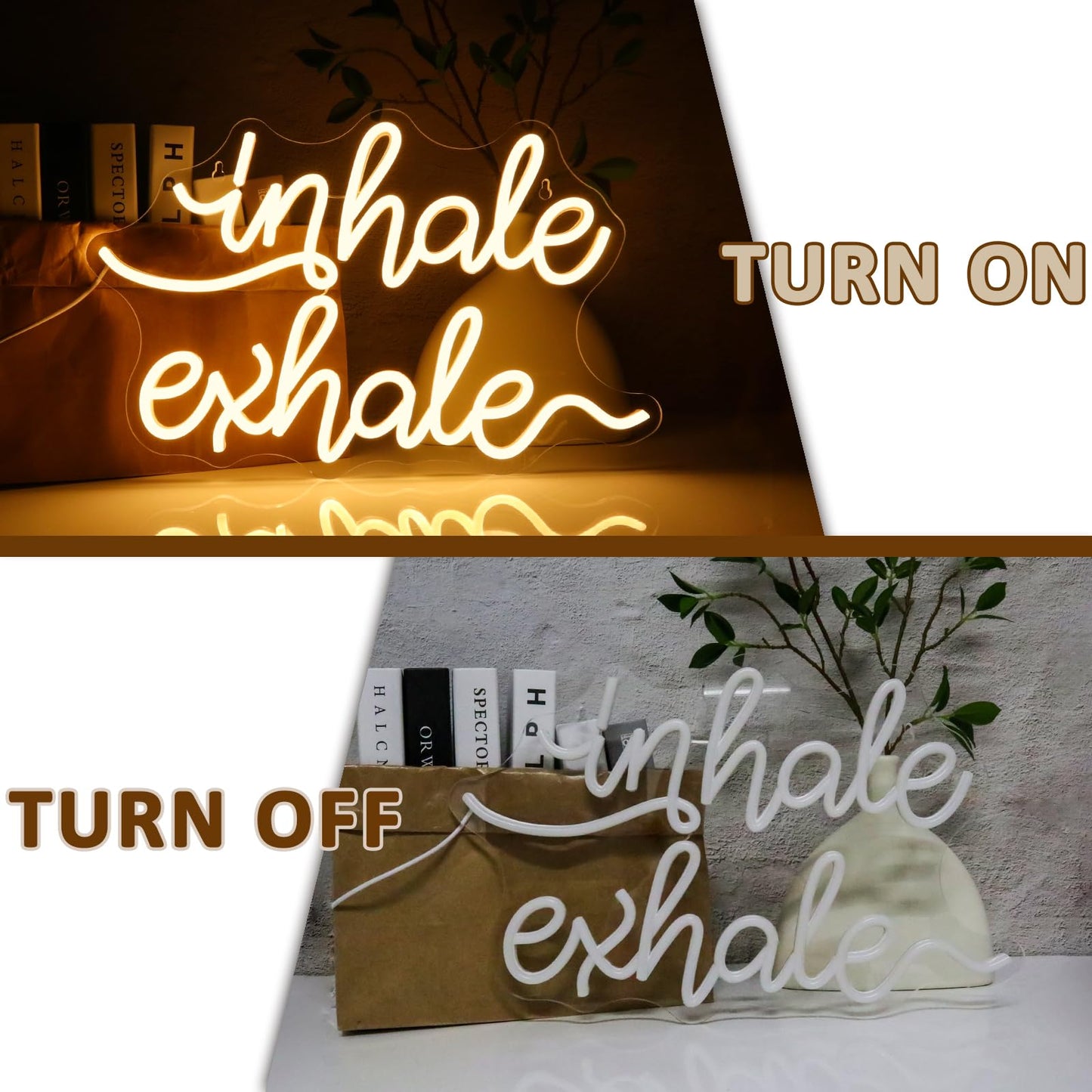 PMCVYH Inhale Exhale Neon Sign for Wall Decor, Warm White Led Signs for Room, USB Dimmable Neon Lights for Yoga Meditation Studio Bedroom Home Living Room Party Cafe Business Pub Wall Art