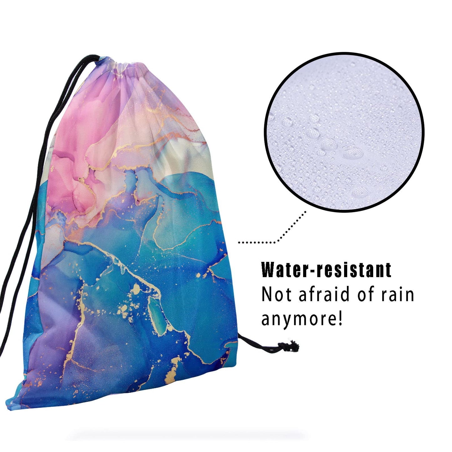 Pink Marble Gymnastics Grip Pouch - Gymnastic Bags for Gymnasts, Glitter Texture, Blue, Purple, Gold, Abstract Ink Paint, Water Resistant, Adjustable 9.25" x 12"