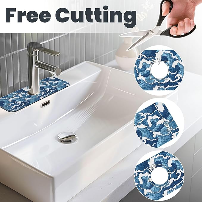 The Great Wave Off Kanagawa Japanese Blue White Kitchen Sink Splash Guard