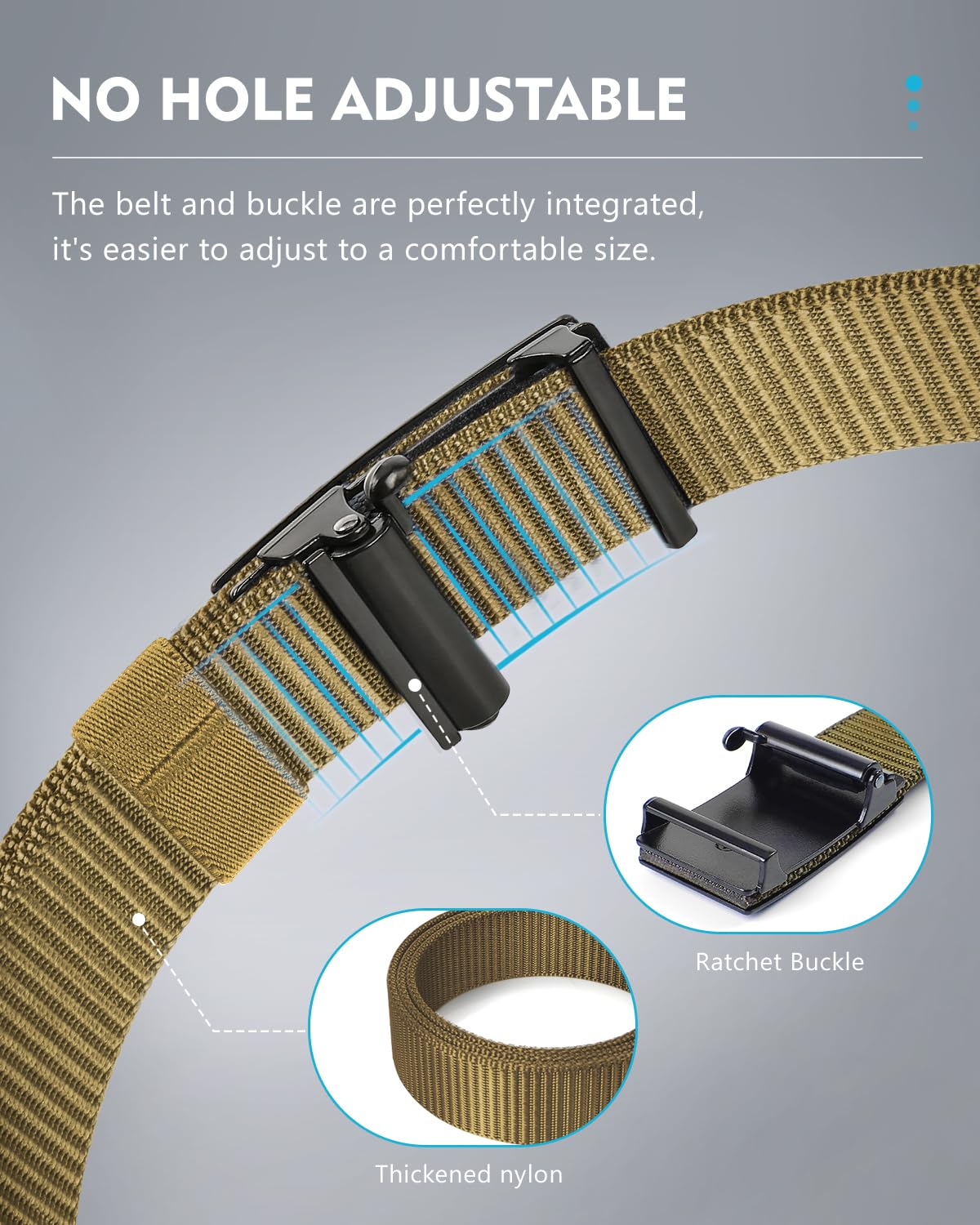 FAIRWIN Men's Ratchet Web Belt,1.25 inch Nylon Automatic Buckle,No Holes Invisible Belts for Men Jeans Pants