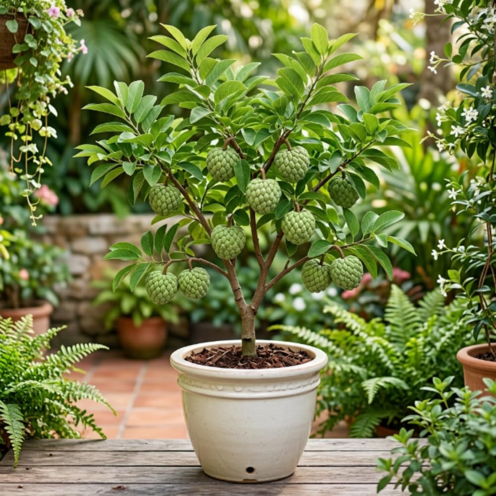 Sugar Apple Tree Live Plant, Green Sugar Apple Fruit, 3 Gallon Pot, 2-3 Feet Tall, Creamy Sweet Tropical Fruit Plant for Indoor Outdoor Growing, No Ship to CA