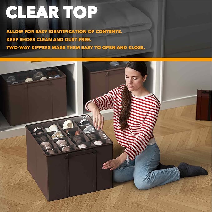 SpaceAid Shoe Organizer for Closet, 2 Pack Foldable Shoe Storage Containers