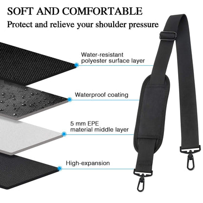 Taygeer Shoulder Strap, 52" Universal Replacement Laptop Shoulder Strap Luggage Duffel Bag Strap Adjustable Comfortable Belt with Metal Hooks for Briefcase Computer Messenger Bag Laptop Case, Black