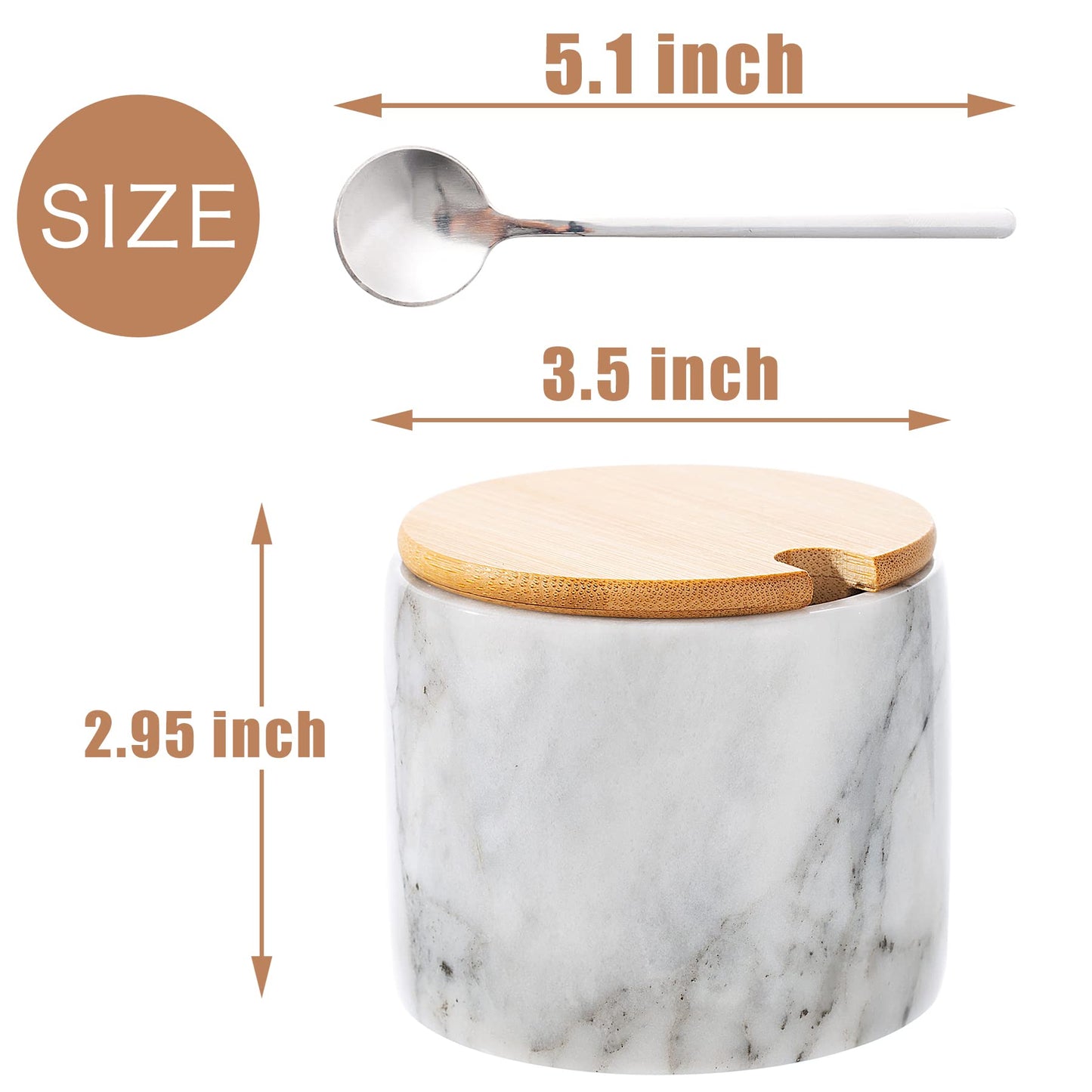 NHKRTE 15 Ounce Marble Salt Shaker with Lid and Spoon, white