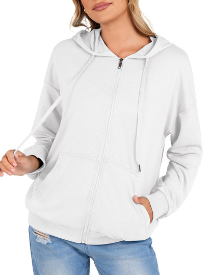 Zeagoo Women's Lightweight Hoodie with Pockets Oversized Sweatshirt Full-Zip Hooded Jacket Long Sleeve White