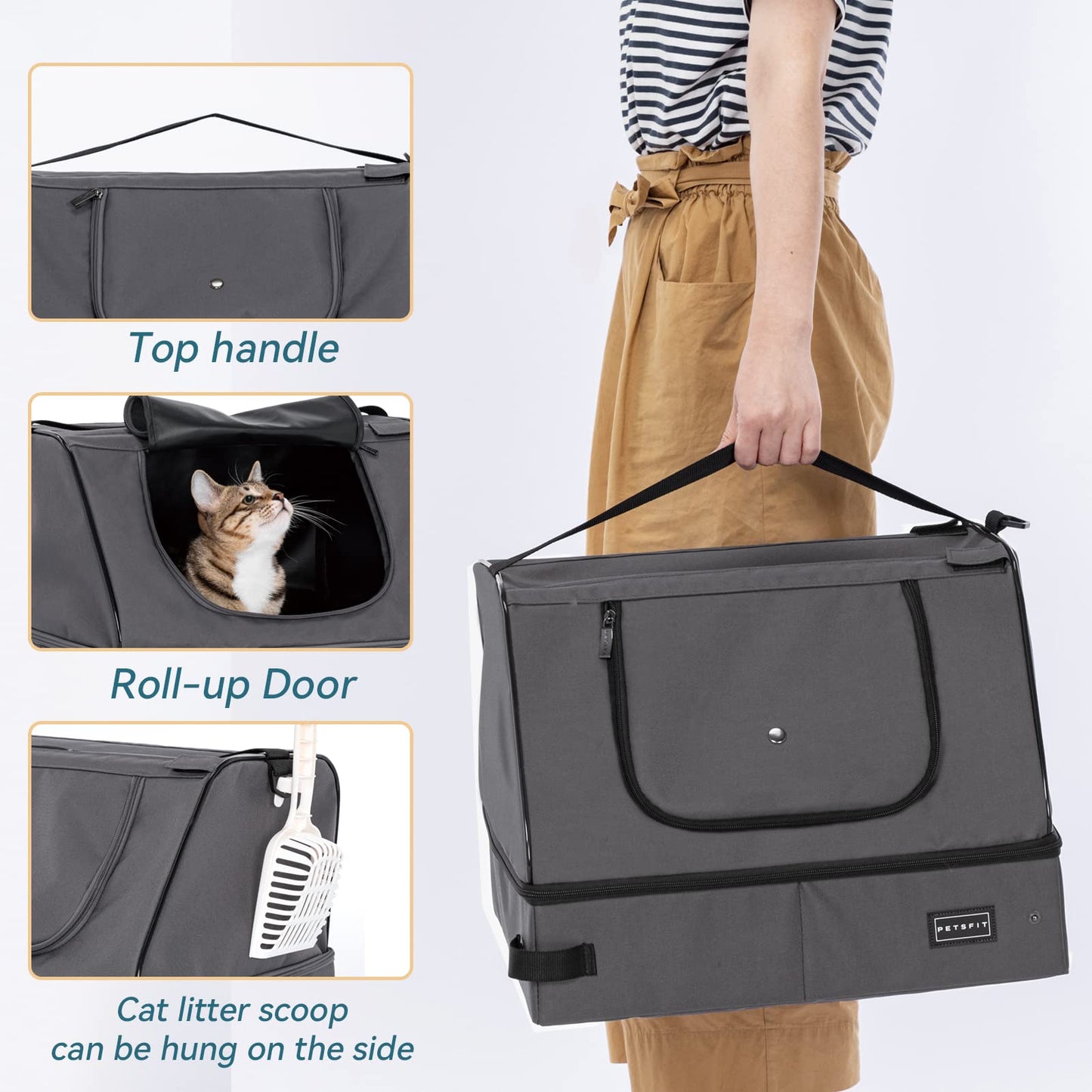 Petsfit Litter Box with Lid, Waterproof Bottom, High Cover Enlosure, Standard Cat Litter Boxes, Leak-Proof, Lightweight Gray, 40cm x 30cm x 12cm