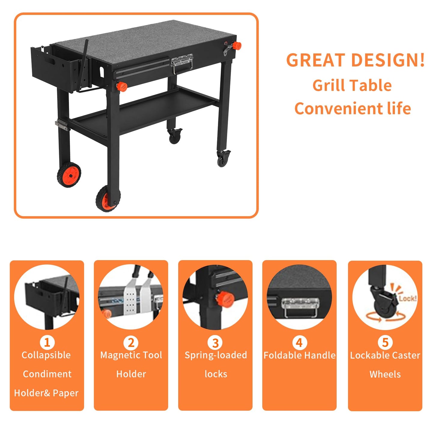 JiRiCHMi Blackstone Griddle Stand, Portable Outdoor Grill Table, Foldable Grill Cart With Wheels Fit 22 Inch or 17 Inch, Camping Folding Pizza Oven Tables Fit Ninja Grill and Weber，Blackstone Table