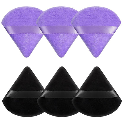 Pimoys 6 Pieces Powder Puff Face Makeup Sponge Soft Velour Triangle Powder Puffs Beauty Sponge Stocking Stuffers for Loose Powder (Black, Pink)