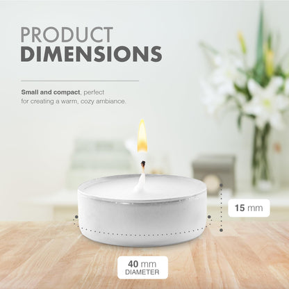 delka Unscented Tea Lights White- Long-Lasting 8 Hour Burn Time-Smoke-Free Bright Flame -Ideal for Weddings, Events, Aromatherapy, Home Décor, and Emergency Use-Premium Quality (White, Pack of 100)