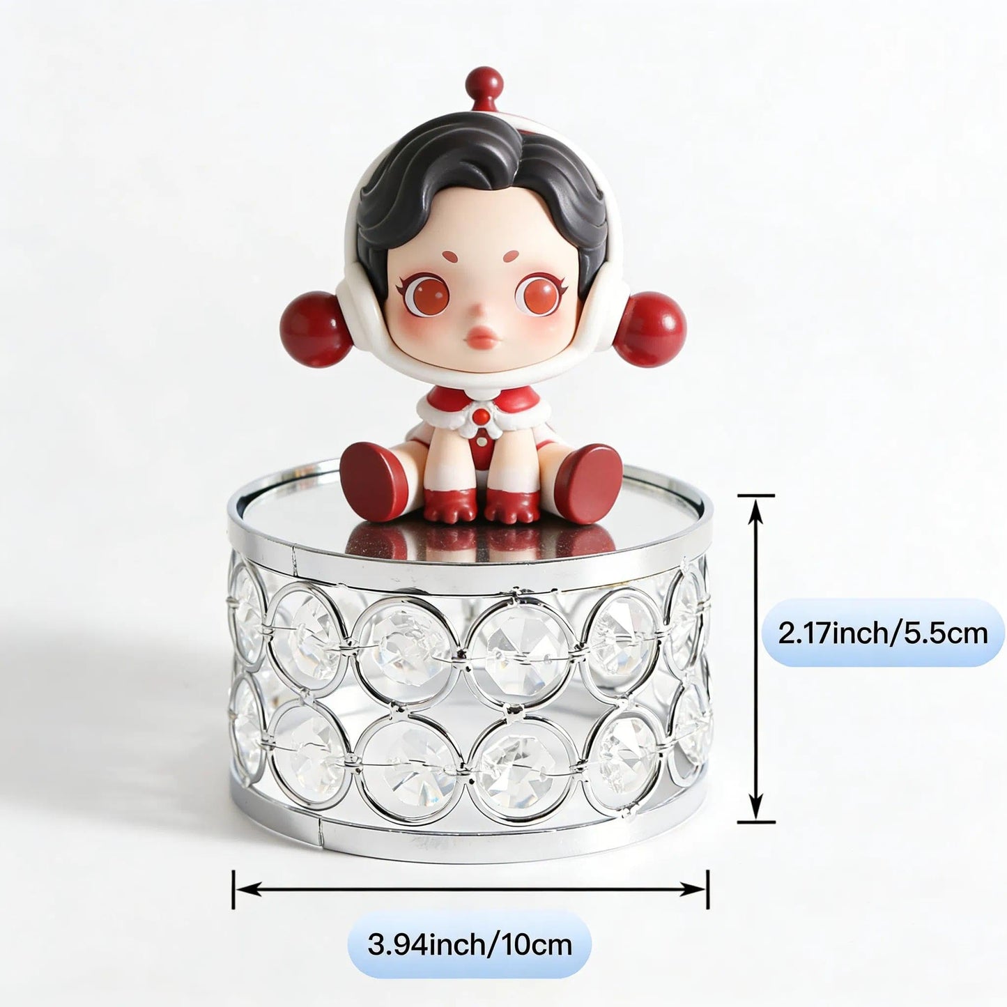Feyarl Crystal Display Stand Riser with Mirror Base Perfume Jewelry Organizer Anime Figure Action Figure Display Stand Keepsake Decorative Decor Holder for Vanity Wedding Home Decor (Silver)