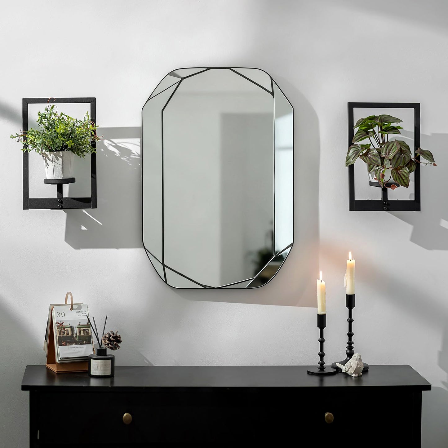 Walasis Black Candle Sconces Wall Decor: Set of 2 Wall Candle Holder with Hurricane for Living Room Hallway - Wall Mounted Minimalism Decorations Metal Morden Style Frame for Home