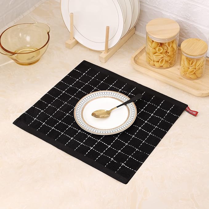 Mordimy 100% Cotton Terry Cloth Dish Cloths, Soft and Absorbent Checkered Dish