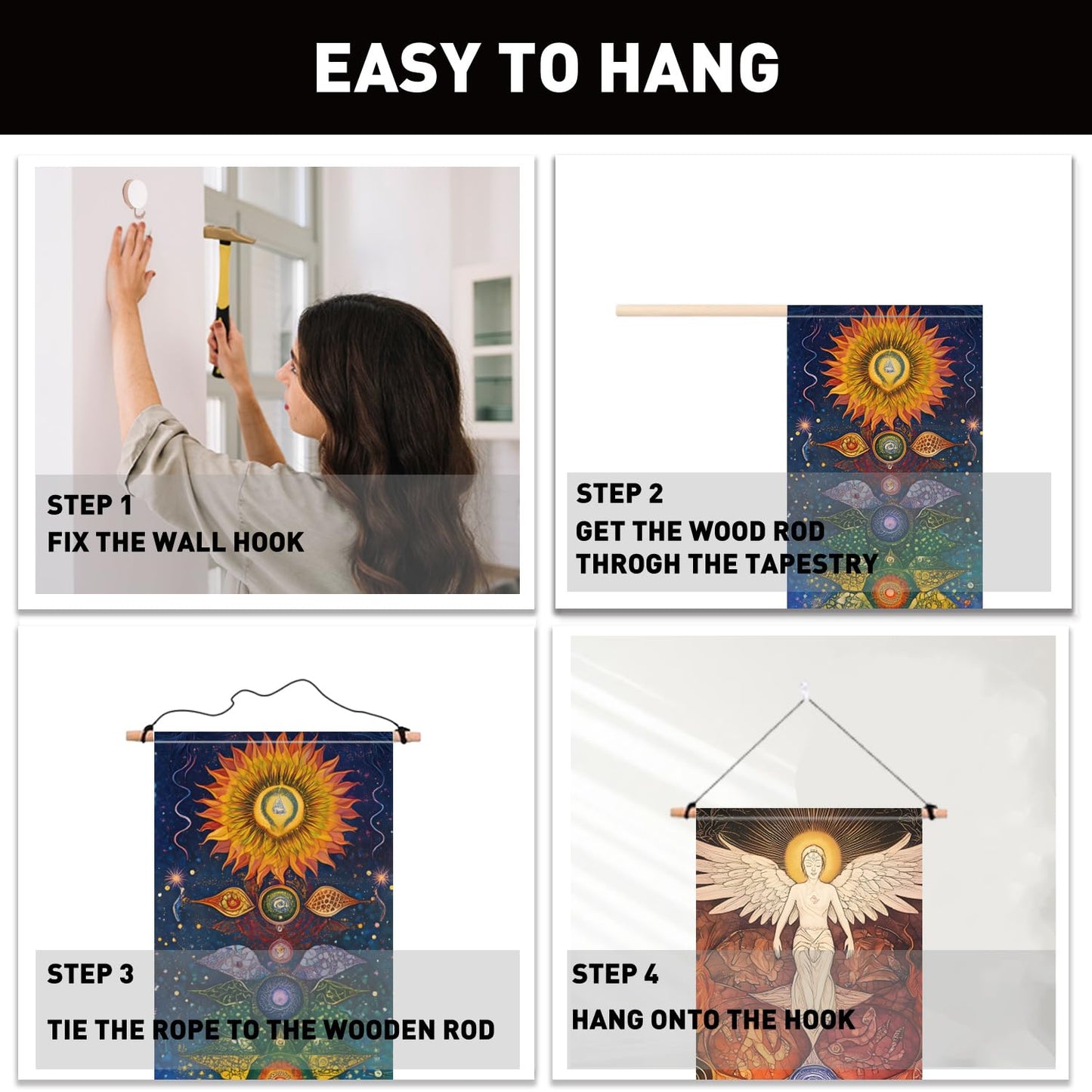 PLIGREAT 2 Pack Chakra Tapestry Meditation Long Tapestry with Tassels Aesthetic Wall Hanging for Bedroom Bathroom Living Room Dorm Room Long Narrow Wall Hanging Home Office Art Decor