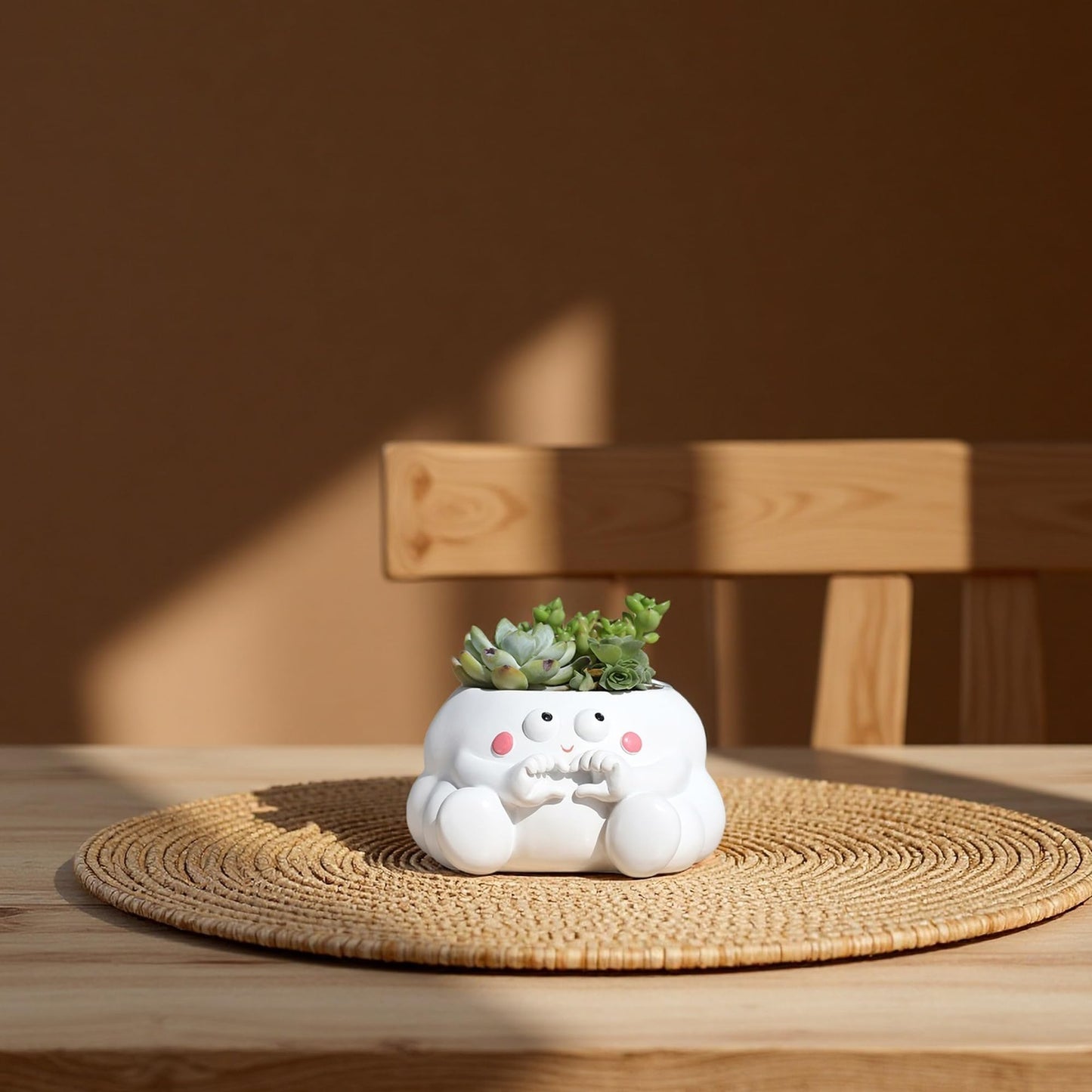 HDKXBEJ Cloud-Shaped Small Succulent Planters, 3.4''Dog Cute Plant Pots with Drainage Holes Funny Resin Flower Pots for Indoor Outdoor Home Office Gifts (C)
