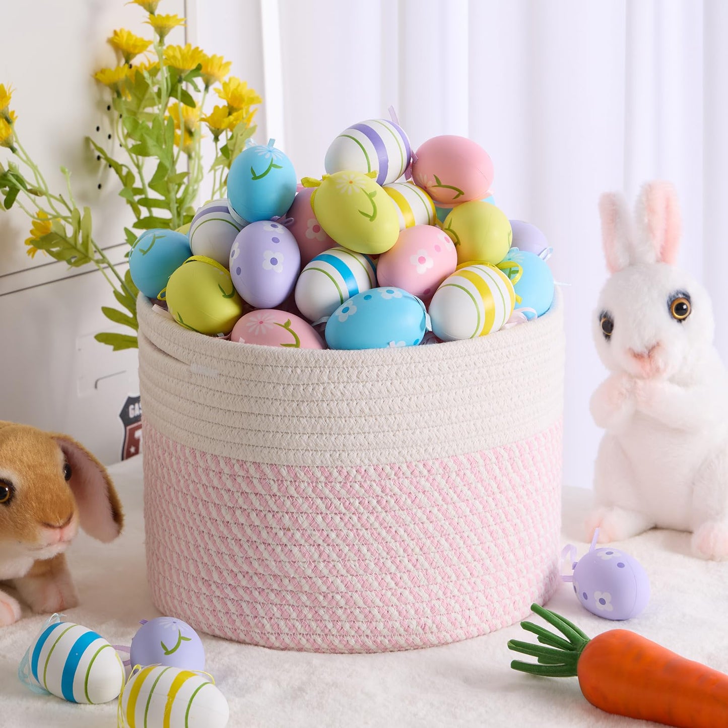 MiniArk Small Basket for Organizing | Cube Shelf Closet Storage Baskets | 9.7×9.7×7.1” | Woven Rope Gift Basket | Nursery | Round 3 Packs Pink