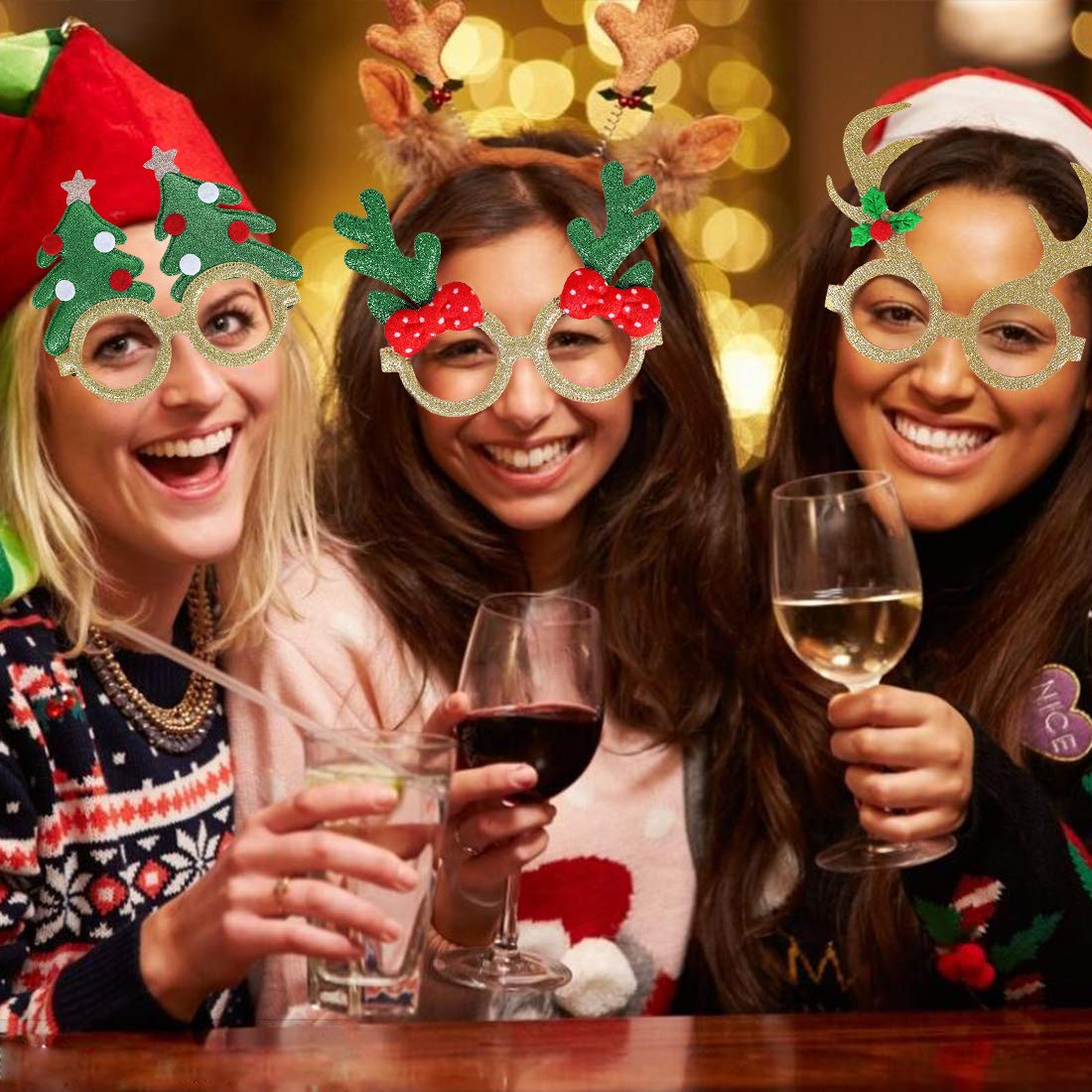 Max Fun 18Pcs Christmas Party Glasses Glitter Holiday Glasses Frames with 18 Designs Christmas Accessories for Christmas Party Favors Holiday Favors(One Size Fits All)