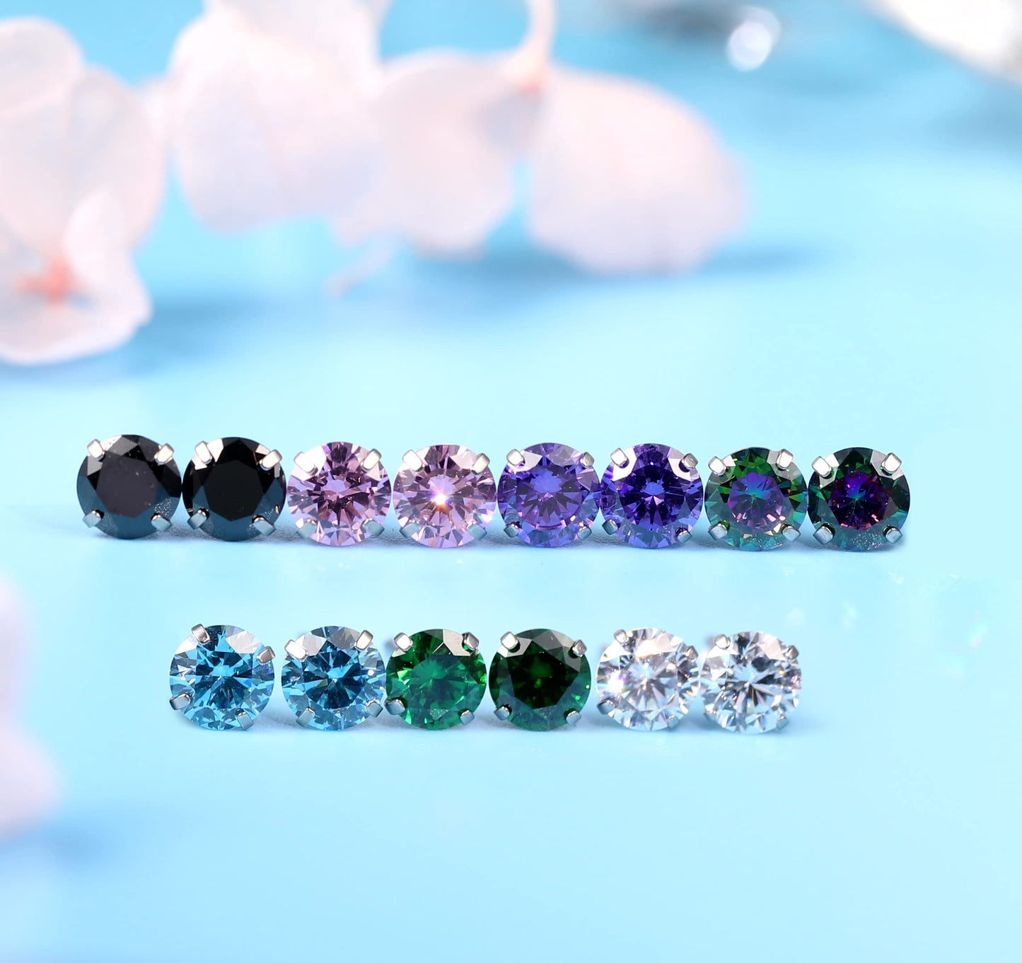 Limerencia Hypoallergenic G23 Titanium Earrings, F136 Implant Grade Pure Titanium, Suitable for Sensitive Ears with Birthstone Crystals CZ Simulated Diamonds (Black CZ)