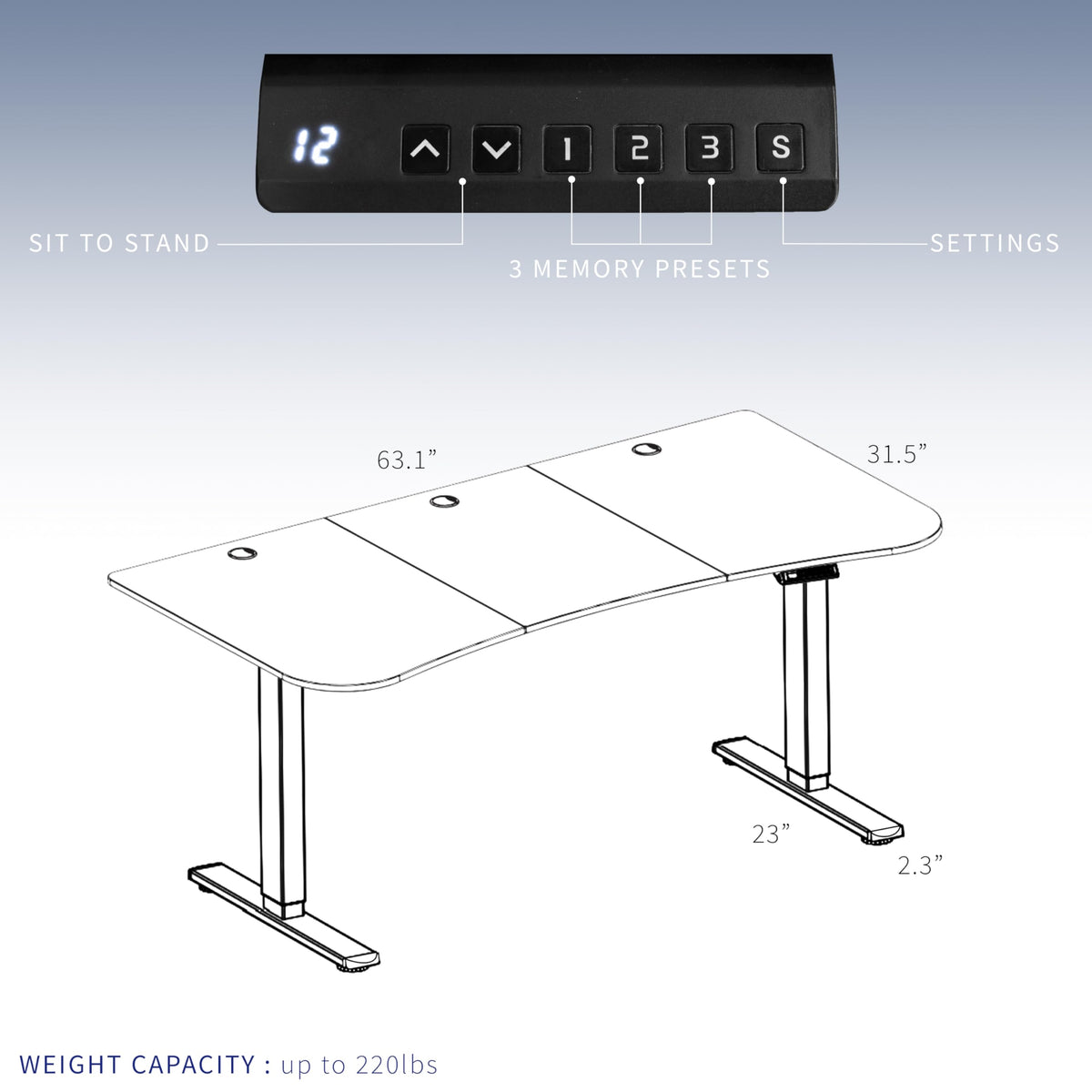 VIVO Electric 63 x 32 in Dual Motor Standing Desk, Memory Height Adjustment, E2B Series, Black Top Black Frame, DESK-KIT-E2B1B