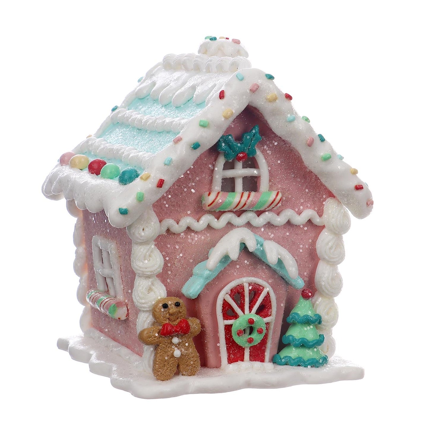 Season 2 Season Christmas Decorations 5.9" LED Gingerbread House Xmas Village Ornaments with Gingerbread Human Cookie and Christmas Pine Tree for Home Decor Holiday Decor