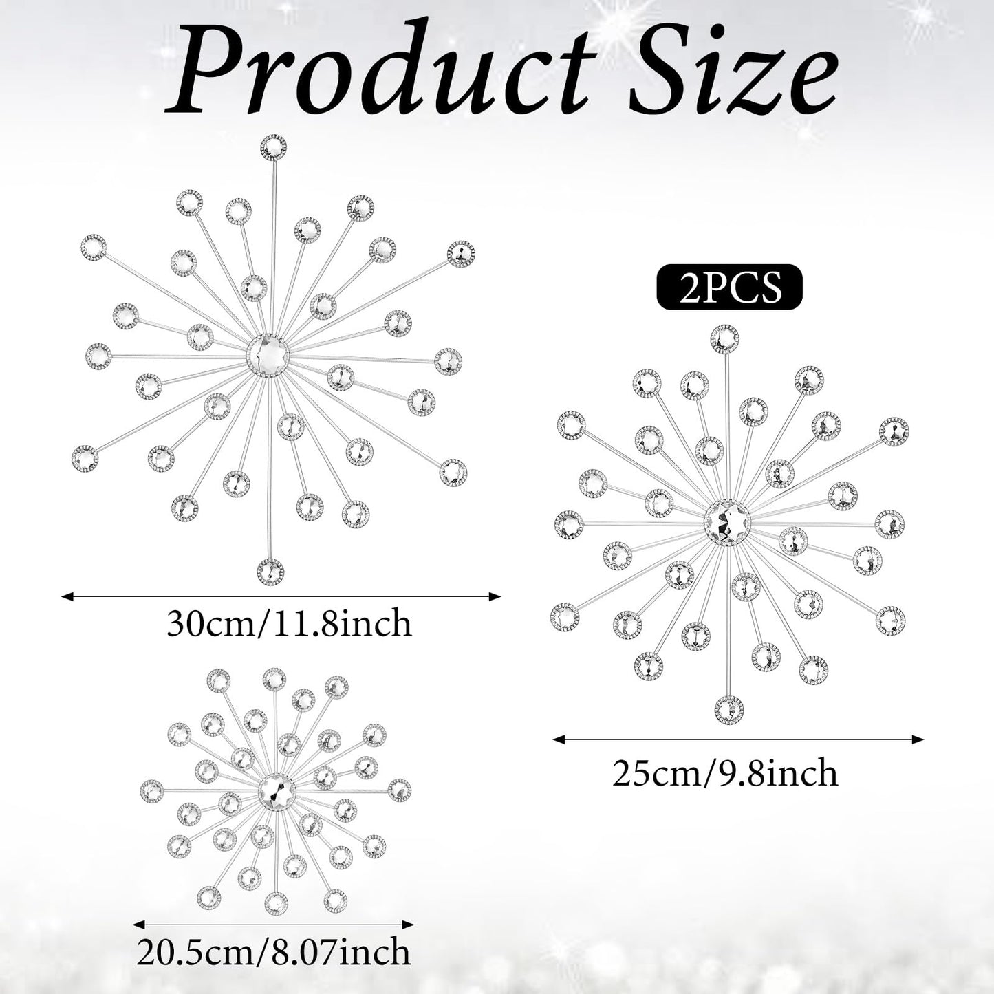 Limbeuuu 4 Pcs Metal Wall Decor Bling Crystal Wall Art Cast Iron Rhinestones Sunburst Decor Starburst Art Hanging Diamond Accents Home Decorative for Living Room Bedroom Entryway(Silver)