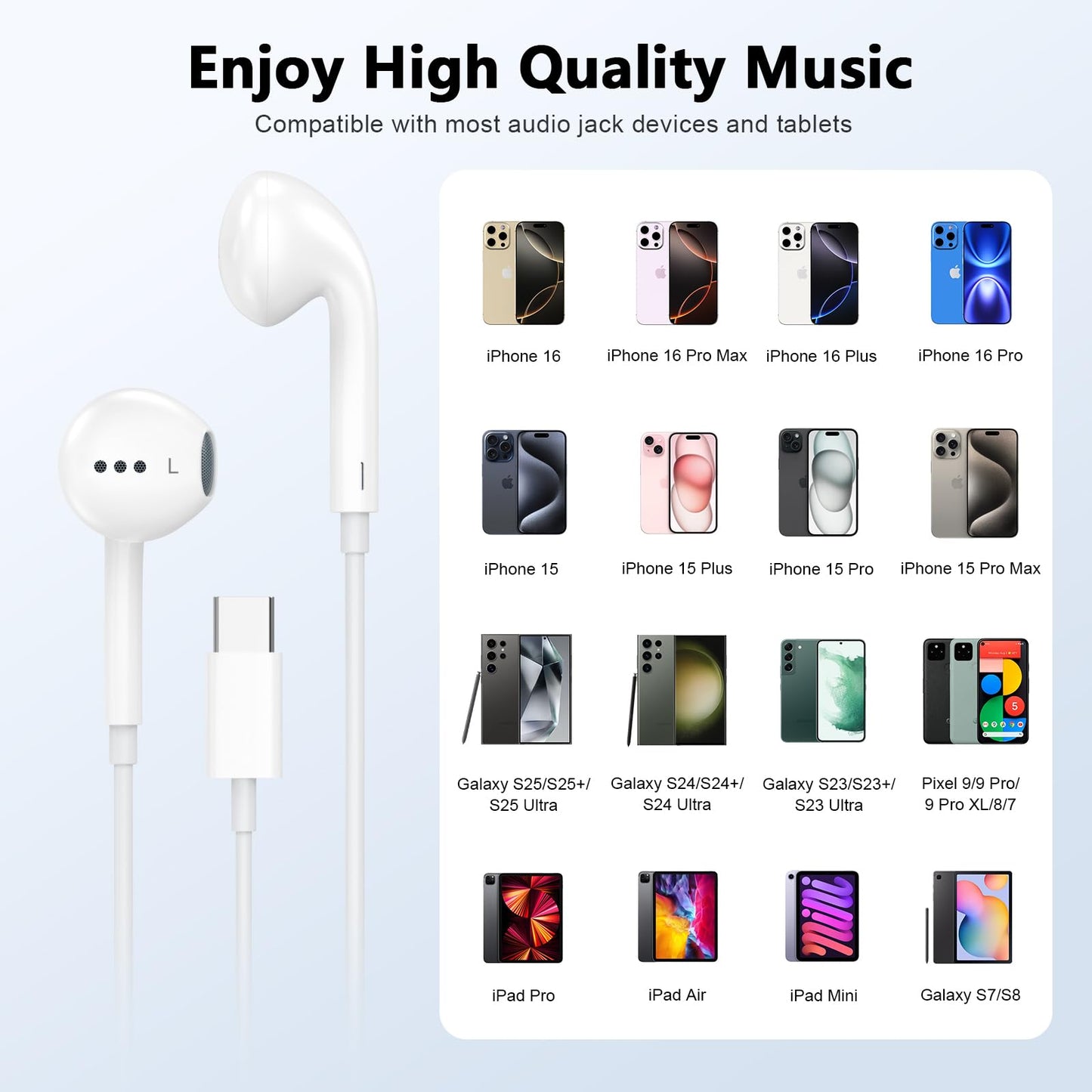 2 Pack USB C Headphones for iPhone 17 16 15, Type C Earphones with Microphone & Remote Control Noise Cancelling Wired Earbuds USB C for iPhone 17 16 15 Pro Max, iPad Pro, Galaxy S25 S24 Ultra, Pixel 9