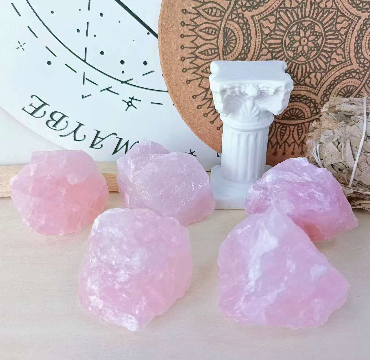 LAIDANLA Rose Quartz 2" Natural Rough Stones Crystal Large Raw Crystals Bulk Healing Gemstones for Reiki Healing Tumbling Fountain Rocks Wire Wrapping Decoration Cabbing Lapidary 4PCS 0.55lb