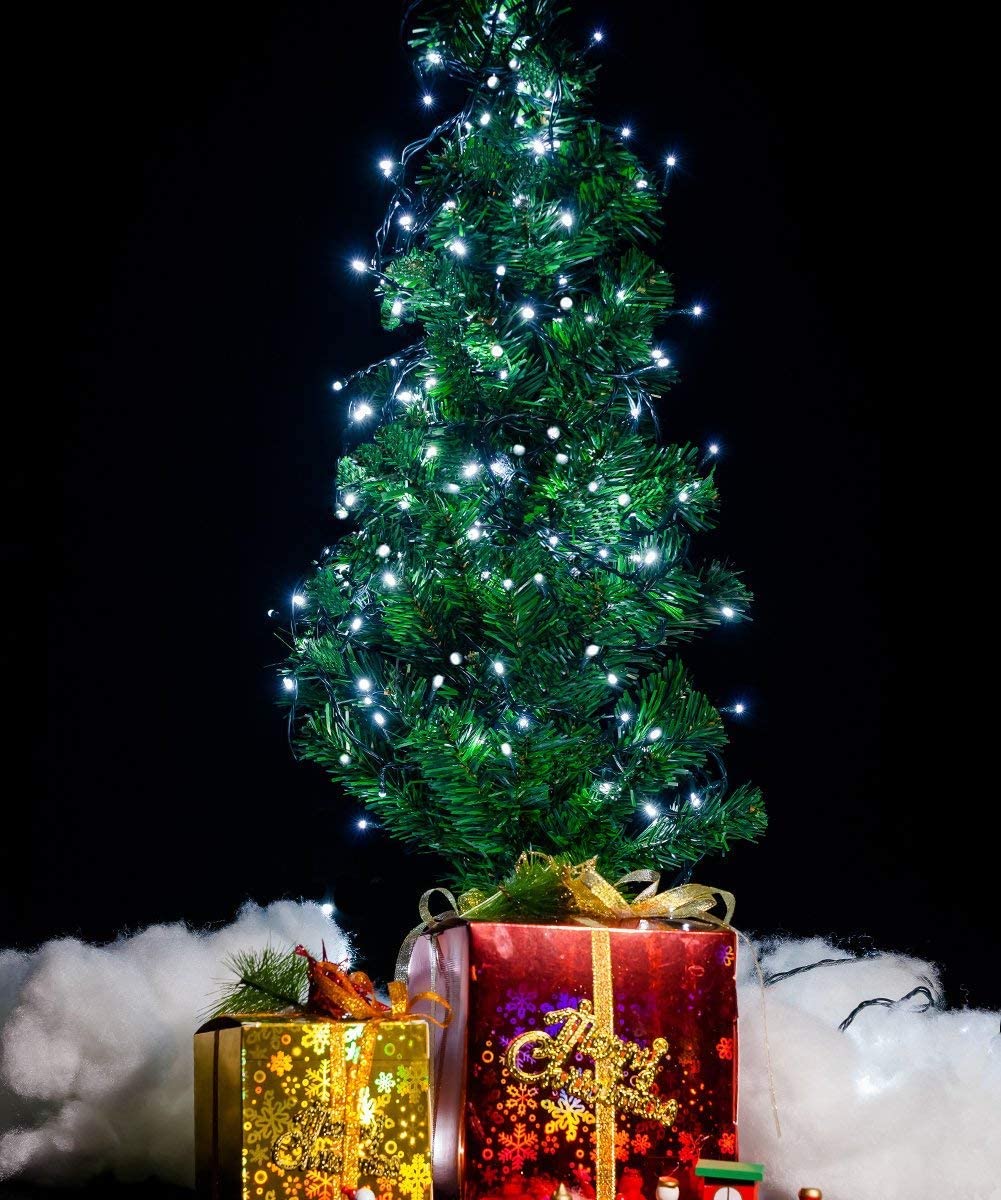 FULLBELL Black and White Christmas Decorations, Black Christmas Lights 33ft 100 LED with Memory Function, 8 Modes Gothic String Lights for Tree, Goth Home, Indoor Outdoor