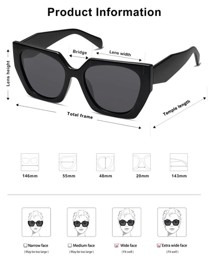 SOJOS Trendy Large Oversized Polarized Sunglasses Womens Big Square Cateye Sunnies, Lentes de sol para mujer SJ2205, All Black