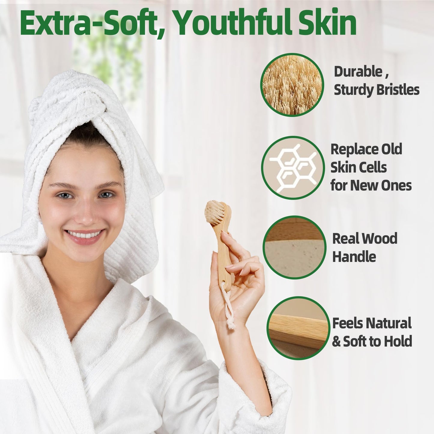 Premium Face Scrubber Set, Facial Cleansing Brush for Exfoliator, Natural Bristle Face Scrubber for Lymphatic Drainage, Unclog Pores, Sensitive Skin, Reduce Ance