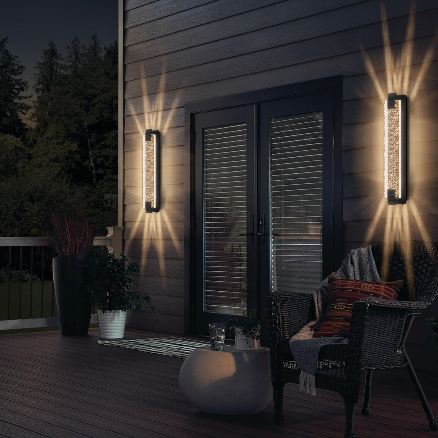 camuucci Dusk to Dawn Outdoor Light with Crystal Bubble Glass,31.1 Inches LED Porch Lights Outdoor Waterproof Modern Outside Sconce Wall Mount for Doorway Hallway Black