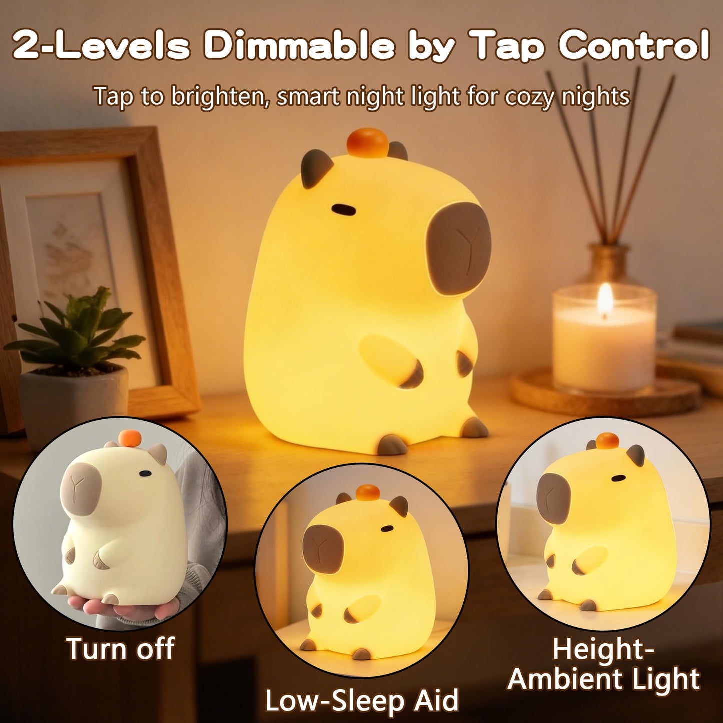 FAMIDUO Capybara Night Light, Long-Lasting Silicone Squishy Lamp, Cute Animal Nursery Light with 20-Min Timer, Dimmable Bedside Lamp for Kids Room, College Dorm Decor, Funny Gifts for Girls Boys Baby