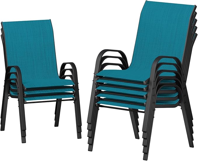 UDPATIO Patio Chairs Set of 8, Stackable Outdoor Dining Chairs with High Back, Breathable Textilene Fabric Outdoor Chair All Weather, 350LBS Capacity for Garden, Backyard (Light Blue)