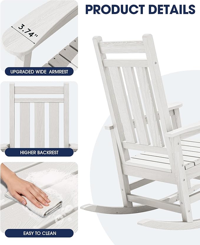 KINGYES Oversized Outdoor Rocking Chair Set of 4, All-Weather Patio Rocking
