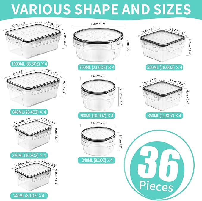 Skroam 72 piece Food Storage Containers Set