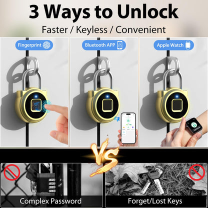 Keylesslife Fingerprint Lock,Gym Locker Lock,Smart Padlock Bluetooth APP Control Biometric Lock for Locker School Suitcase Cabinet Storage Gold