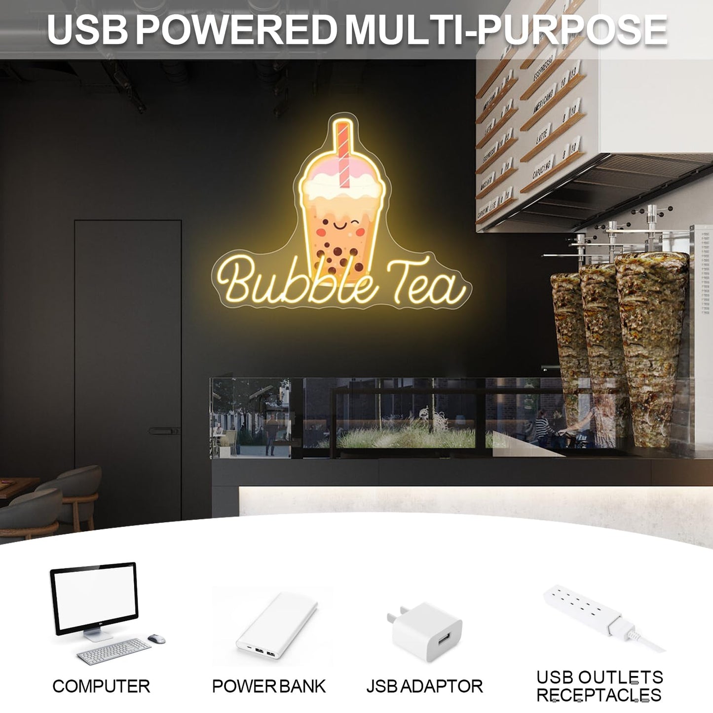 Bubble Tea Neon Sign, Boba Tea Milk Tea LED Neon Light Drinks Coffee Bar Shop Wall Decor Art Personalized Restaurant Welcome, Coffee Dessert Shop Bubble Boba Tea Party Office Bedroom,Warm white