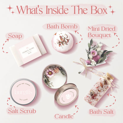 Birthday Gifts for Women – Orchid & Jasmine Spa Gift Basket, Luxury Candle Set & Bath Sets Self Care Box, Gift for Mom, Wife or Friend