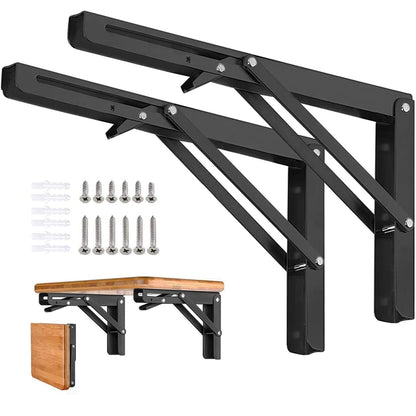 Folding Shelf Brackets - 24 Inch 2 Pcs Heavy Duty Metal Collapsible Triangle Shelf Bracket, DIY Wall Mounted Shelf Bracket, Space Saving for Bench Table
