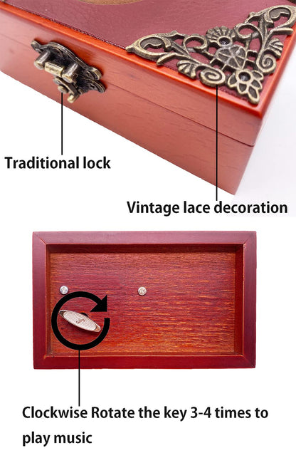 Youtang Nightmare Before Christmas Jewelry Music Box with Mirror Laser Engraved Wood Musical Box Wind up Musical Gift for Her Him Girlfriend Boyfriend (Melody: This is Halloween, Gold Movement)