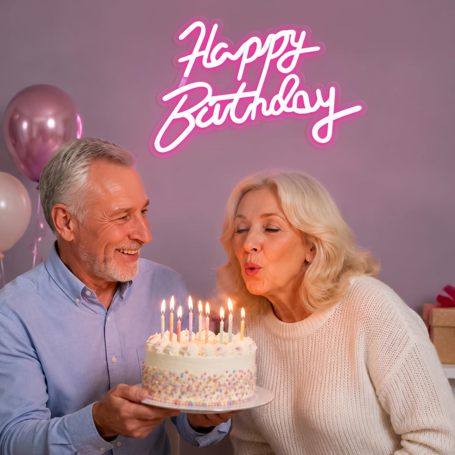 Miootly Happy Birthday Neon Sign for Wall Party Decor, LED Happy Birthday Light up Sign for Backdrop, 16"x 11" USB Powered 10 Brightness Settings Light up Signs Party Decorations Backdrop, Pink