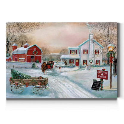 Renditions Gallery Christmas Tree Farm Wall Art, Country Winter Scene with Red Barn, Charming Decorations, Premium Gallery Wrapped Canvas Decor, Ready to Hang, 8 in H x 12 in W, Made in America