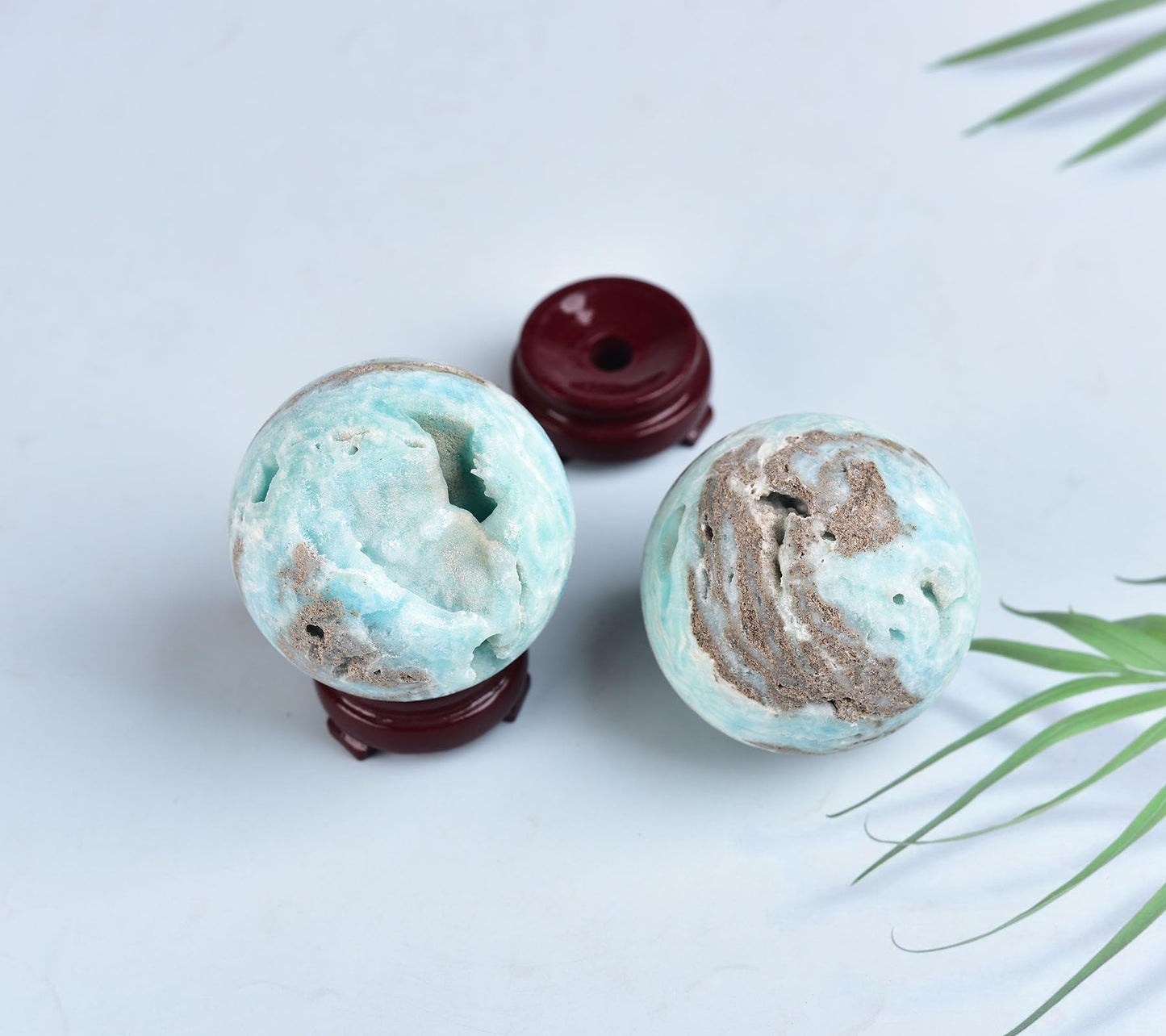 AMOYSTONE Blue Hemimorphite Orb 2.4-2.8" Spiritual Energy Stone Sphere with Wood Stand