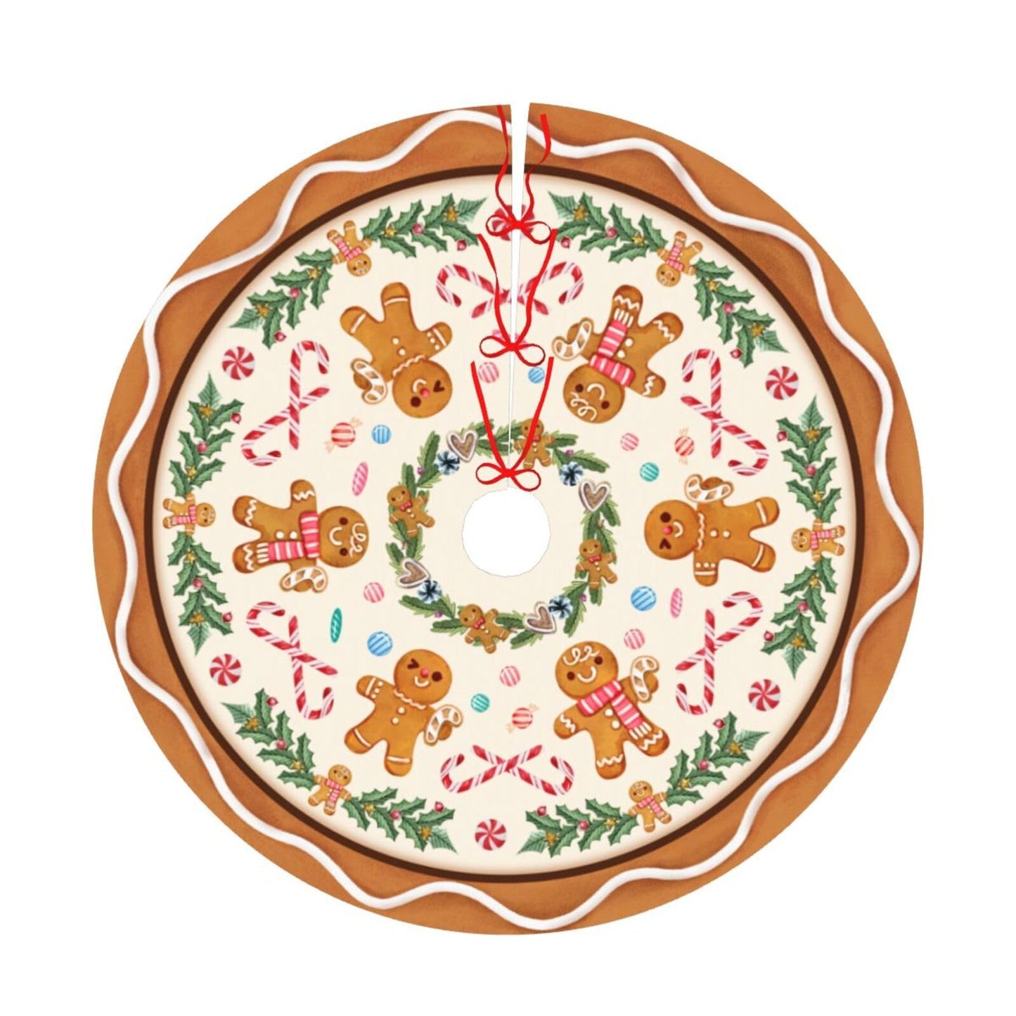 Gingerbread Man Christmas Tree Skirt Xmas Tree Mat Halloween Thanksgiving Christmas Tree Ornaments Decorations Holiday Party Indoor Outdoor 30"